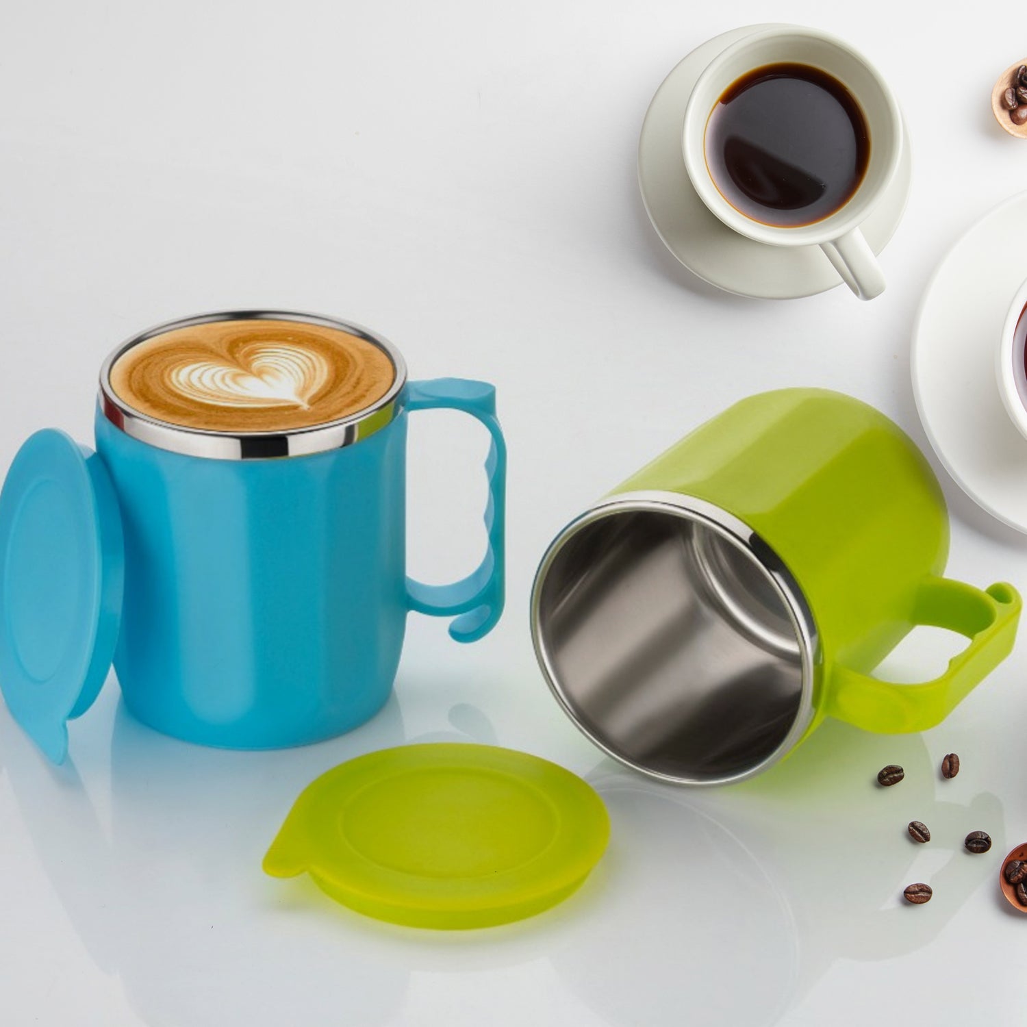 Stainless Steel Lid Cover Hot Coffeetea Mug Hot Insulated Double Wall Stainless Steel Coffee And Milk Cup With Lid - Coffee Cup Approx 250 Ml 300 Ml ( 1 Pc Mix Color) - Springkart 