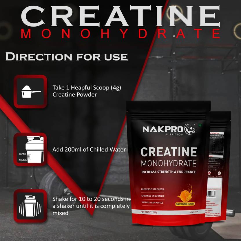 Nakpro Creatine Monohydrate Powder for Muscle Endurance & Recovery Creatine Creatine (100 g, Tangy Orange)