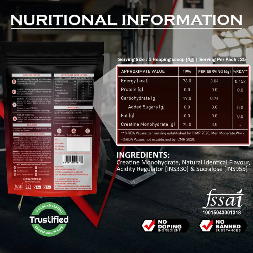 Nakpro Creatine Monohydrate Powder for Muscle Endurance & Recovery Creatine Creatine (100 g, Tangy Orange)