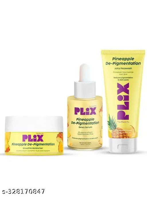 PLIX Pineapple Pigmentation Skincare Kit For Dark Spot Removal | Cleanser/Face Wash, Face Serum and Moisturizer Combo With 2% Alpha Arbutin For Women & Men, Pack of 3