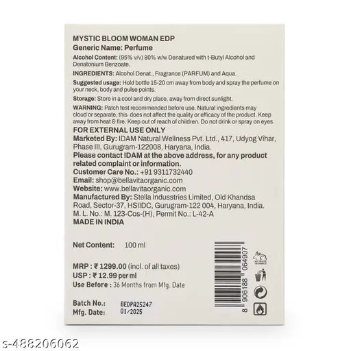 Bella Vita Mystic BLOOM Woman Luxury & Long Lasting EDP Perfume for Women 100 ml