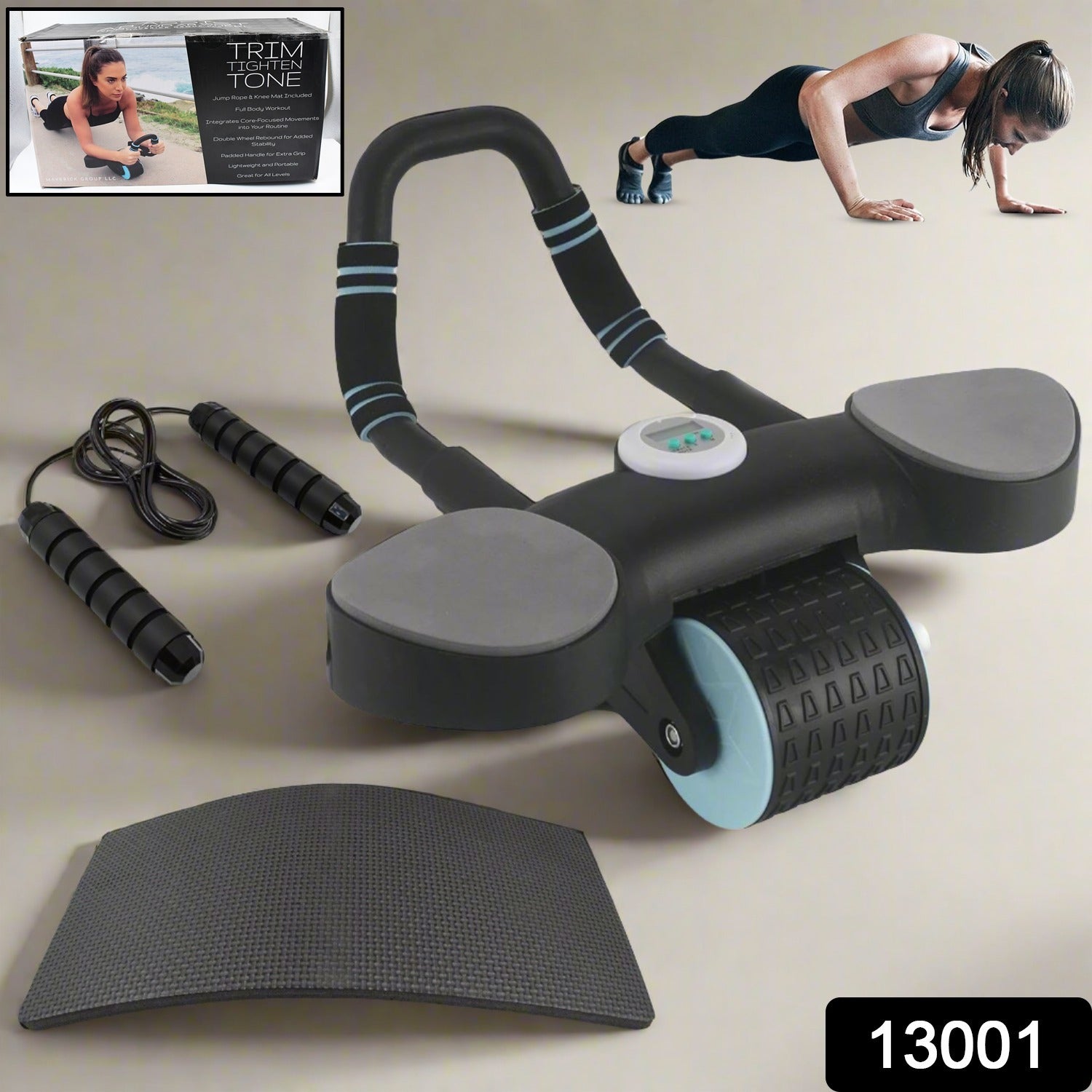 Abdominal Wheel Roller Widened Elbow Support Roller With Timer Skipping Rope (1 Set) - Springkart 