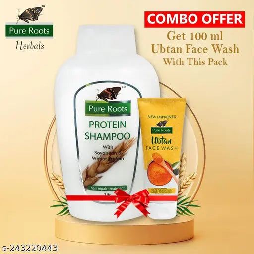 Pure Roots Protein Shampoo 1000ml with  100 ml Ubtan Face Wash Combo Pack