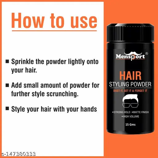 Mensport Hair Volumizing Powder strong hold | Matte Finish | 24 hrs hold | Natural & Safe Hair Styling Powder Pack of 1 15 Gms - Springkart 