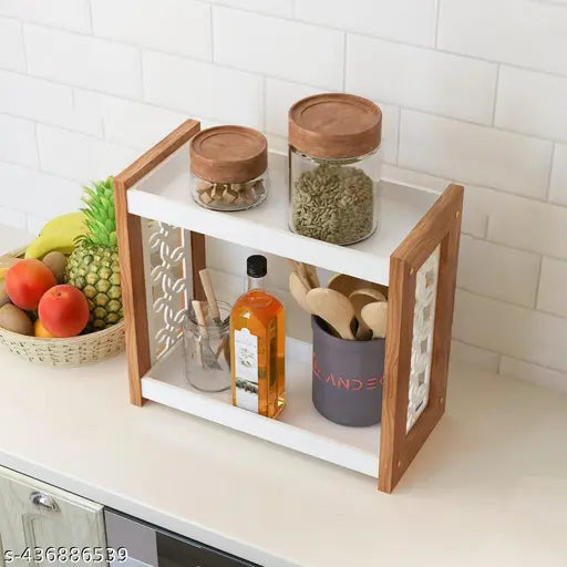 Wooden Foldable Multipurpose Kitchen Storage Rack for Spice Container/Bottles/Cups/Jars/Pots