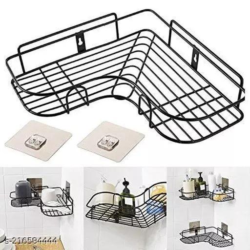 Multipurpose Metal L Corner Storage Shelf/Stand/Rack for Kitchen and Bathroom - Black Chrome - Springkart 