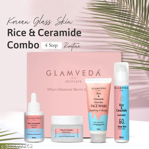 Glass Skin Rice & Ceramide 4 Step Skincare (Face Wash + Serum + Moisturizer+Sunscreen)