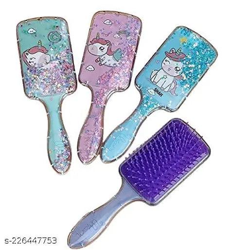 Pack of 4 Square Shaped Unicorn Glittery Hair brush for kids Girls - Springkart 