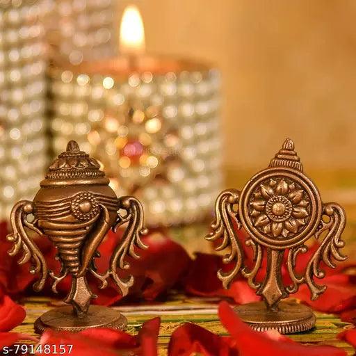 Handmade Small Shanku Chakra Duo 2 inches Showpiece for Home Temple Decor