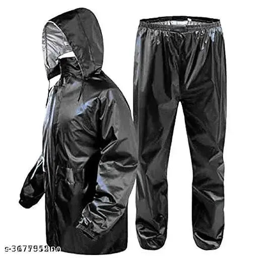 Men's Stylish Rainsuit/Rainwear/Raincoat/Barsaticoat 100% Waterproof Along With Hood and Side Pocket With Storage Bag(Black Colour)