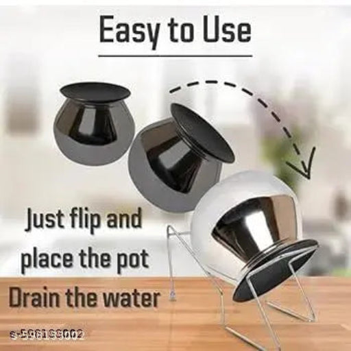 Stainless Steel Rice Pot Drainer Stand | Pack of 2 | Kitchen Strainer for Fruits, Beans & Noodles