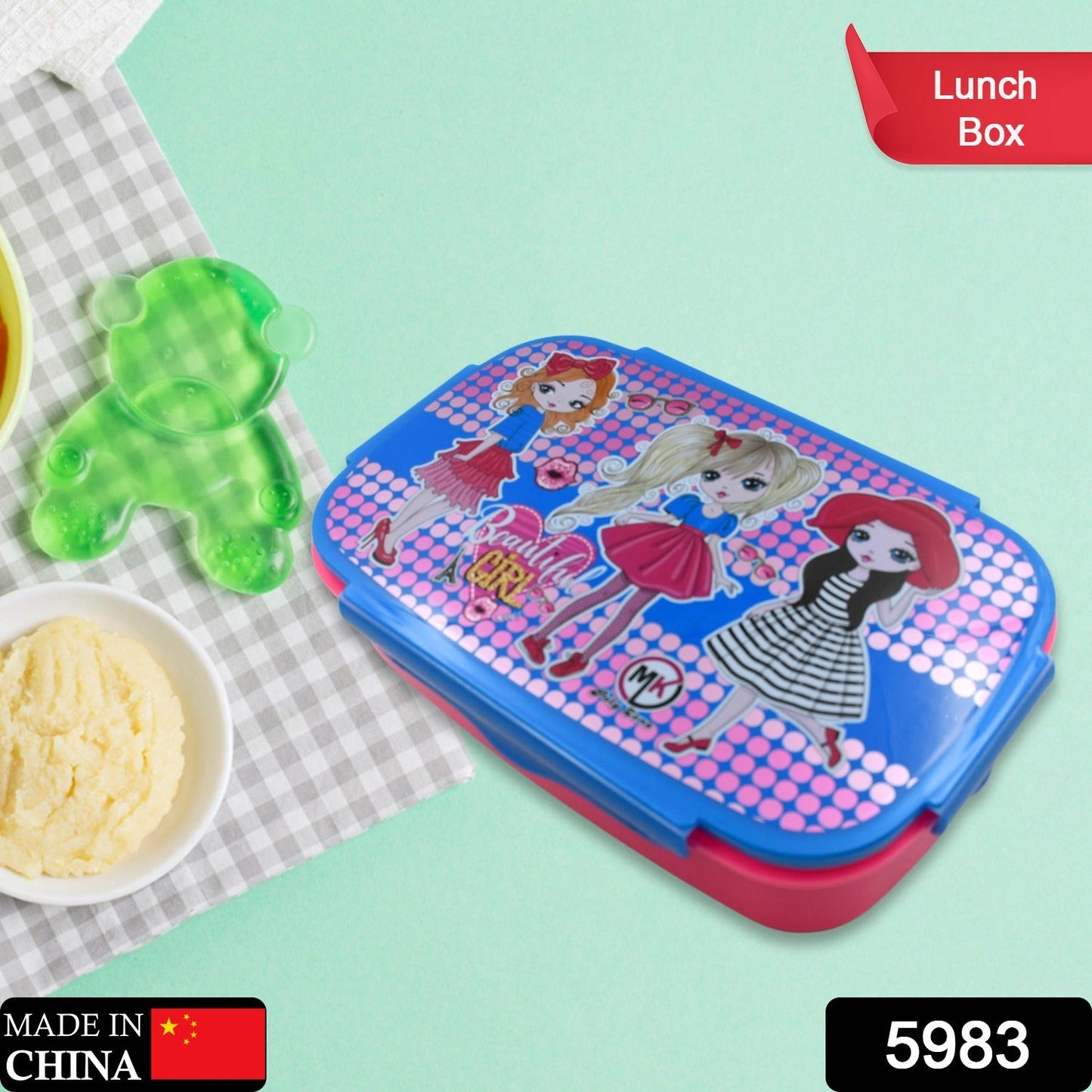 Cartoon Printed Plastic Lunch Box With Inside Small Box & Spoon for Kids, Air Tight Lunch Tiffin Box for Girls Boys, Food Container, Specially Designed for School Going Boys and Girls - Springkart 