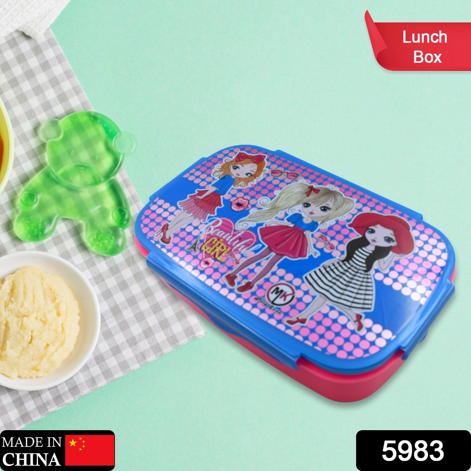 Cartoon Printed Plastic Lunch Box With Inside Small Box & Spoon for Kids, Air Tight Lunch Tiffin Box for Girls Boys, Food Container, Specially Designed for School Going Boys and Girls - Springkart 