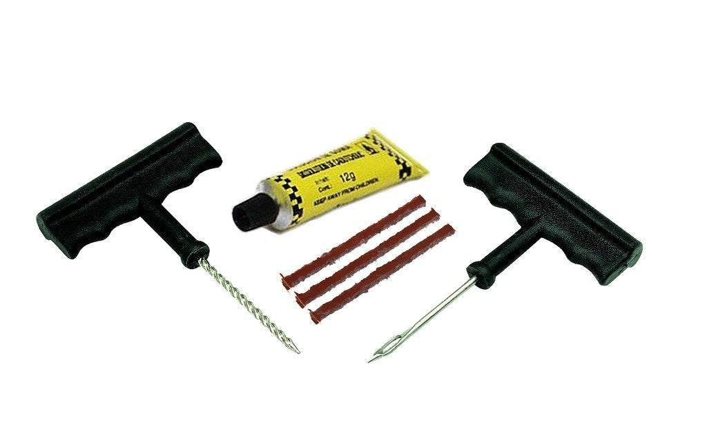 Puncture Repair Kit Tubeless Tyre Full Set with Nose Pliers, Rubber Cement and Extra Strips for Cars, Bikes - Springkart 