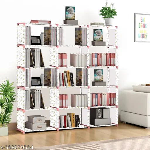 18 Shelf Book shelf Almirah - Foldable, Collapsible & Portable bookshelf, Showcase bookstand Rack, open wardrobe