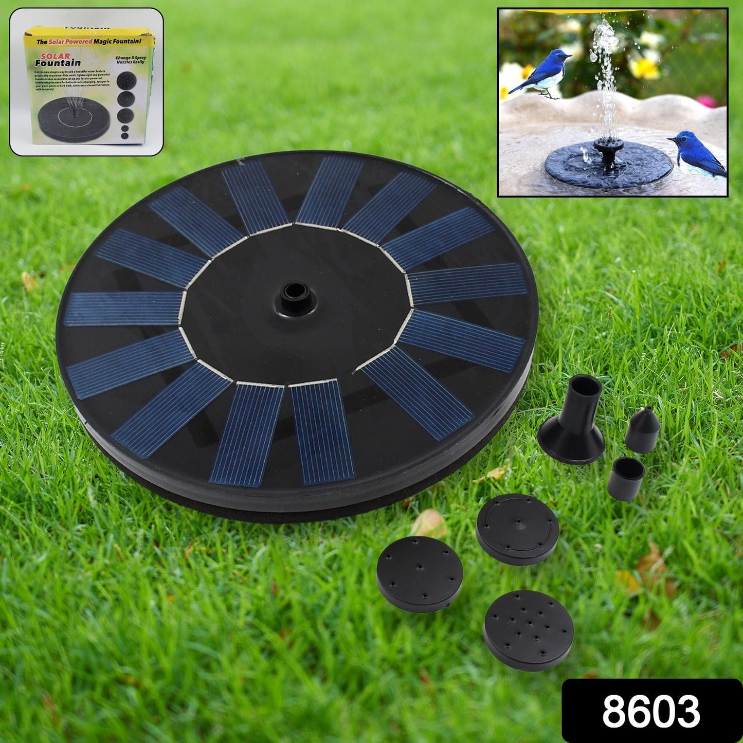 Fast Fountain by Pocket Hose - Solar-Powered - Instantly Adds a Water Feature Virtually Anywhere - 5 Spray Modes - No Installation or Batteries Required - Great for Bird Baths, Pools, Pond & More (1 Pc) - Springkart 