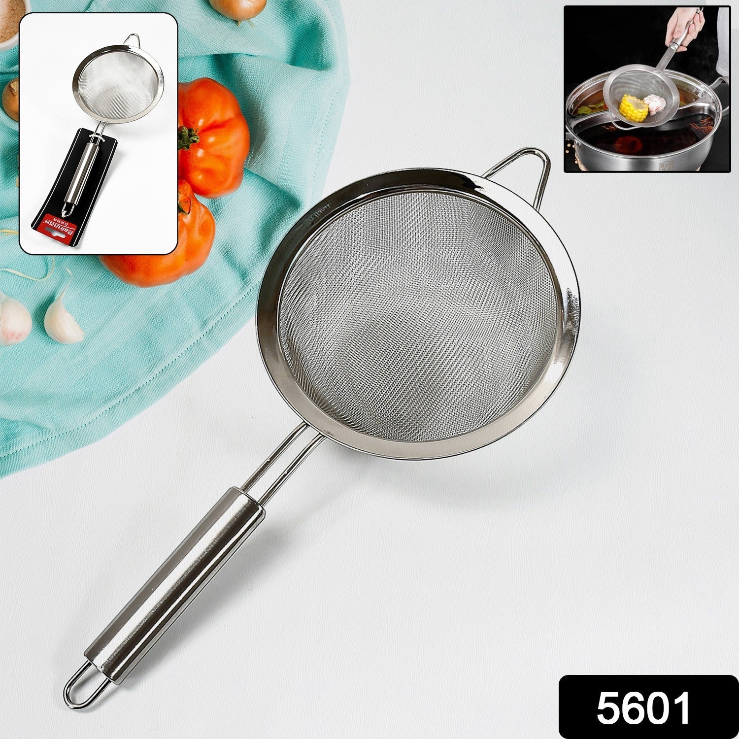 Mesh Sieve Quality Stainless Steel Fine Mesh Strainer with Sturdy Handle and Hook, Ideal for Tea Coffee, Rice, Powder, Fruit Etc Kitchen Food Kitchen Utensil - Springkart 