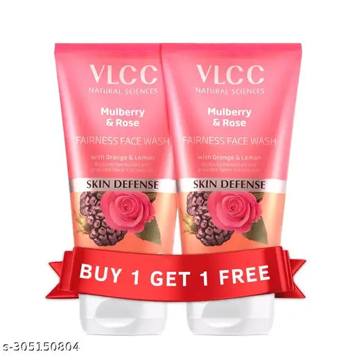 VLCC Mulberry & Rose Facewash - 2X 150 ml - Buy One Get One - Fairness & Cleansing