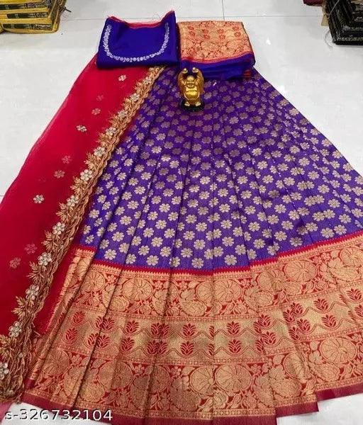 Striped Semi Stitched Lehenga Choli blue - Springkart 