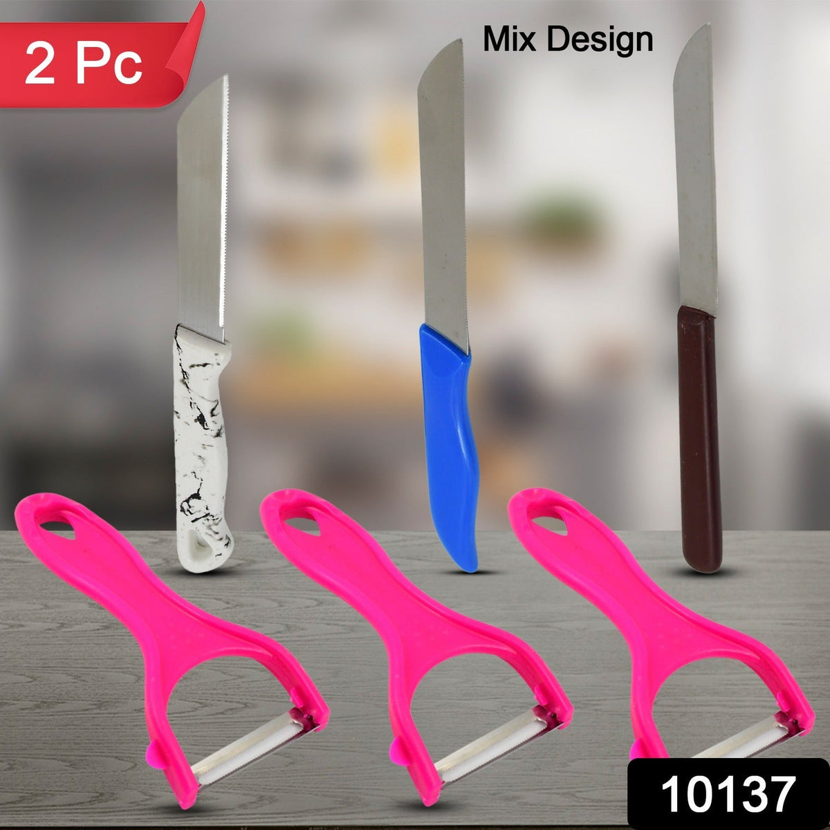Knife and Peeler, Stainless Steel Knife & Peeler Set (2 Pc Set / Mix Design) - Springkart 