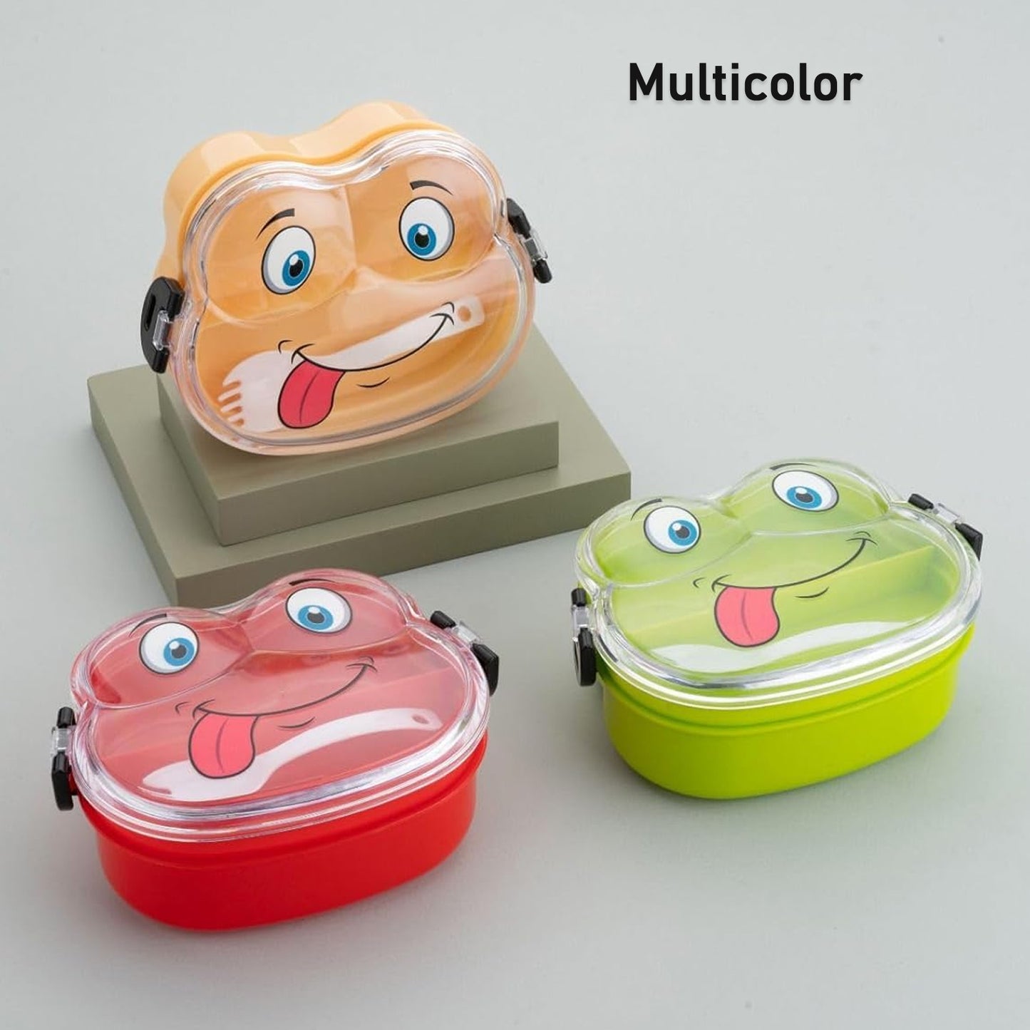 Double Layer Froggy Shape Lunch Box With Spoon (1 Pc Mix Color) - Springkart 