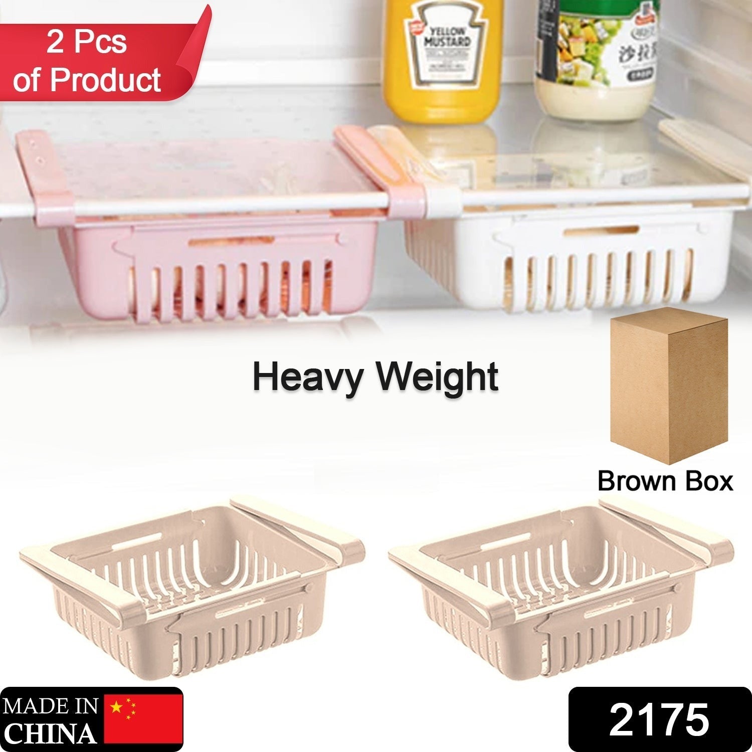EXPANDABLE ADJUSTABLE MULTIPURPOSE FRIDGE STORAGE BASKET ( 2 pc ) - Springkart 