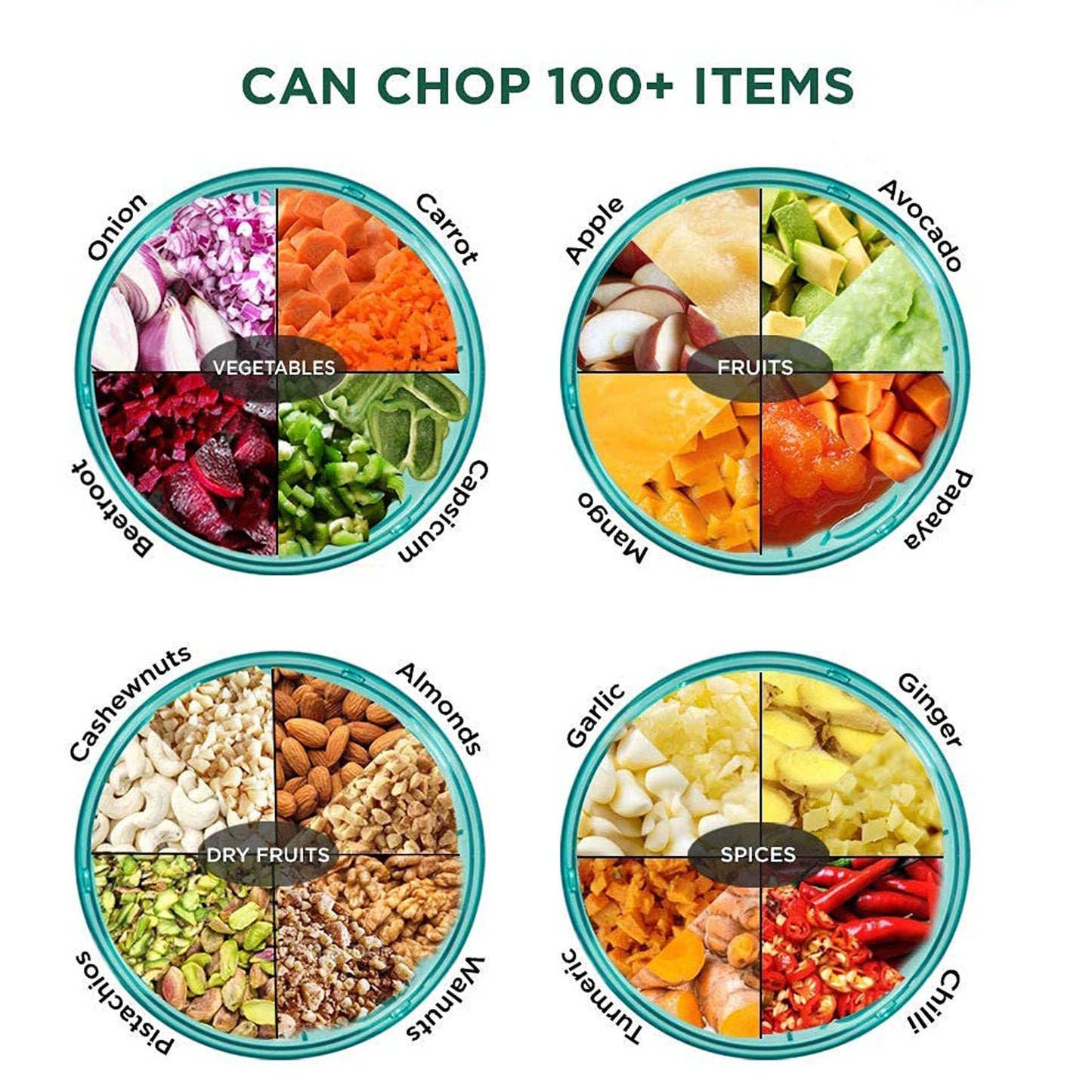 2065 6 Blade 2in1 Manual Food Chopper Compact Powerful Hand Held Vegetable Chopper (1000ml) - Springkart 