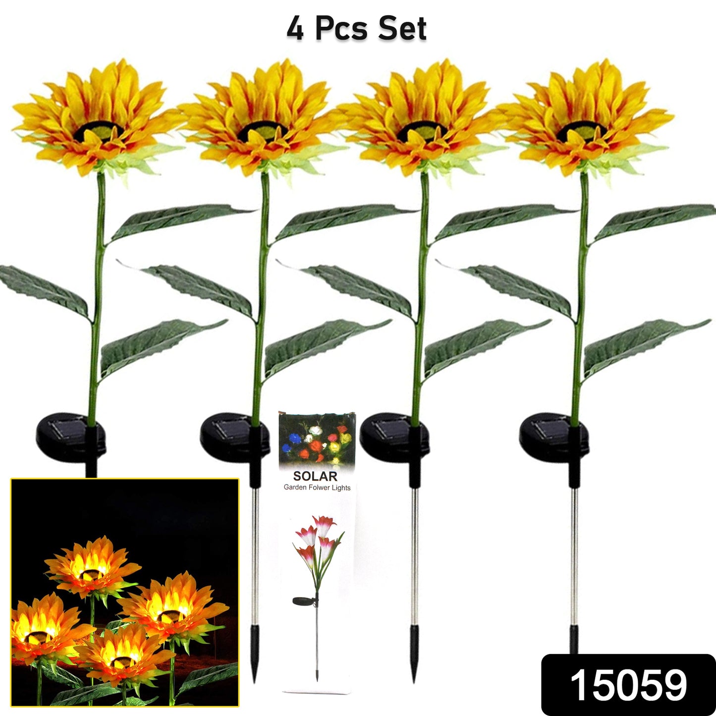Garden Solar Sunflower Outdoor Led Light Inserted Ground Simulation Plant (4 Pcs Set) - Springkart 