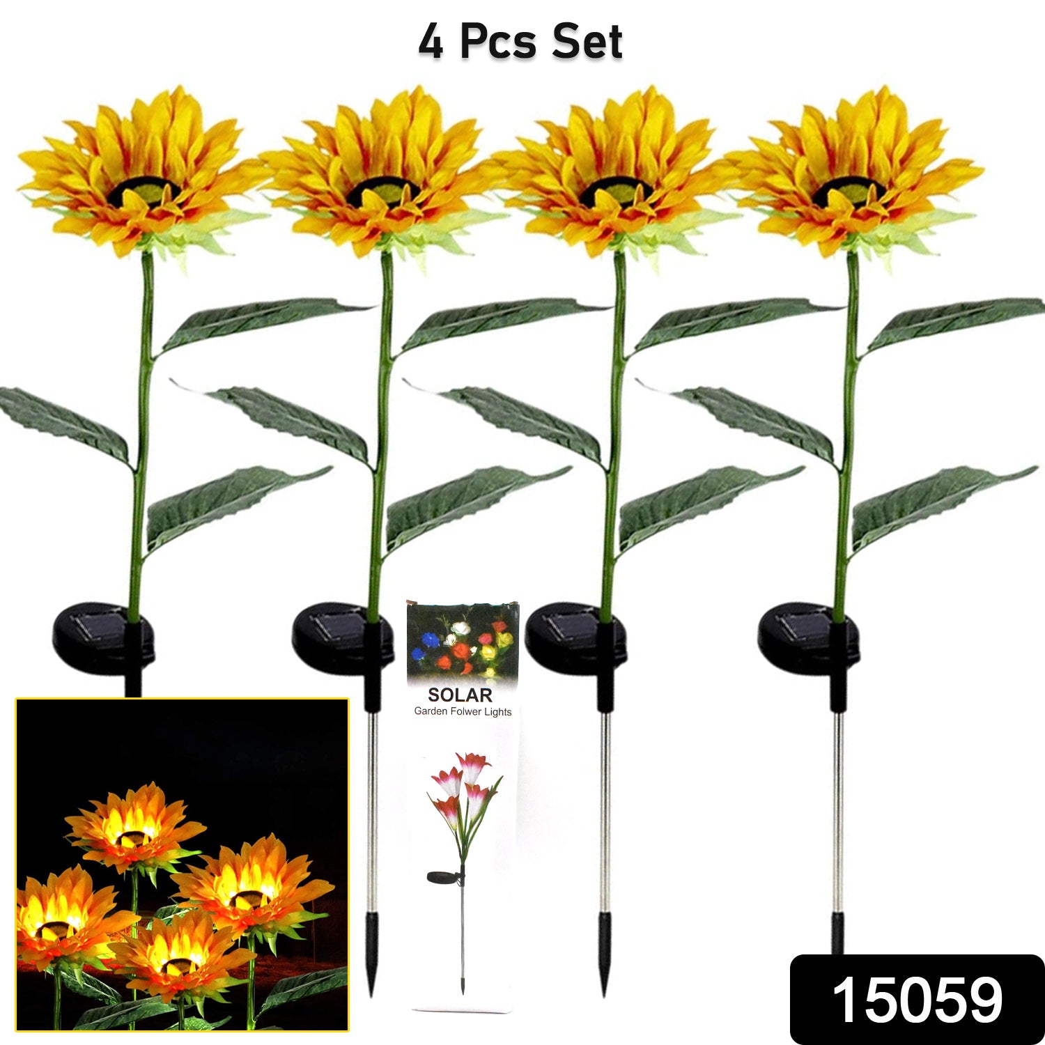 Garden Solar Sunflower Outdoor Led Light Inserted Ground Simulation Plant (4 Pcs Set) - Springkart 