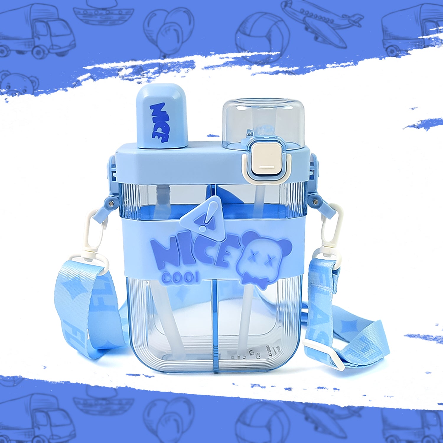 2in1 Dual Compartment Water Bottle With Straw And Adjustable Shoulder Straps (1 Pc Multi Color) - Springkart 