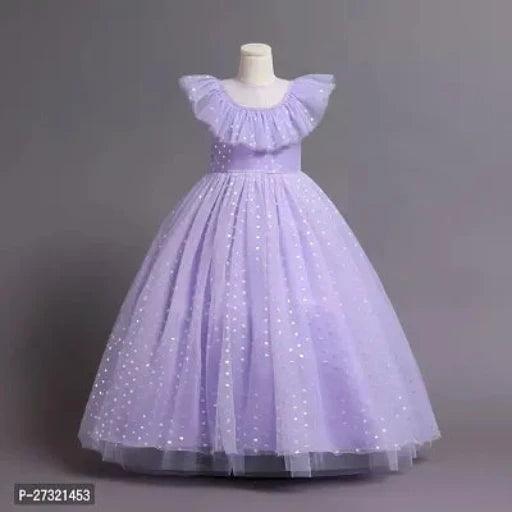 Fabulous Purple Cotton Embellished Fit And Flare Dress For Girls