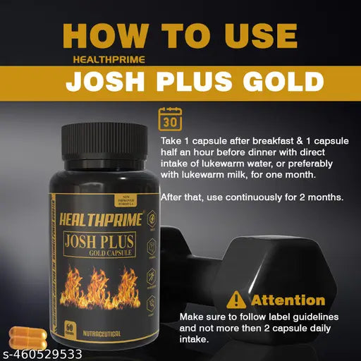 Healthprime Josh Plus for Men - Performance, Energy & Muscle Gaining(60NOx3) - Springkart 