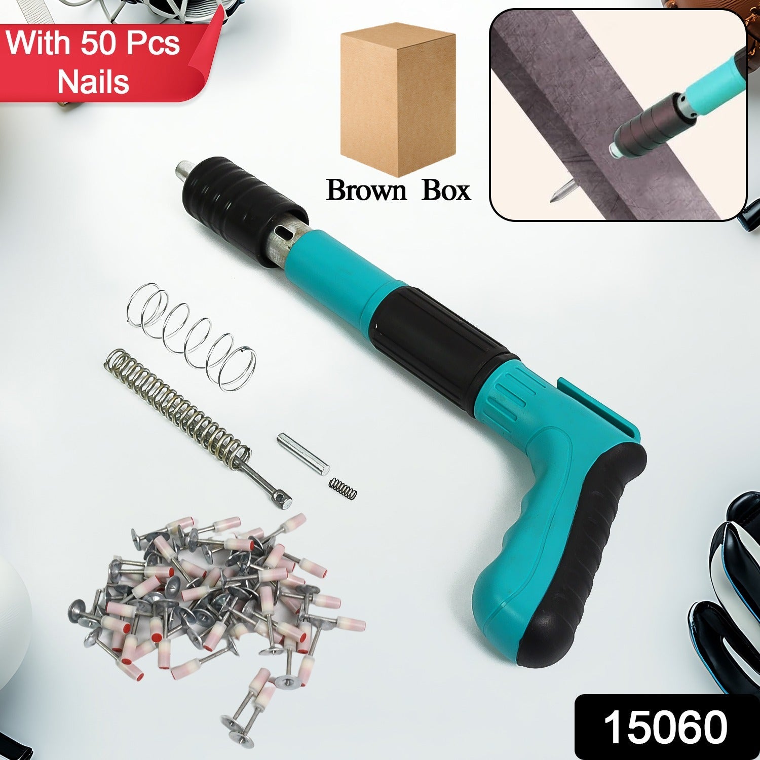Manual Steel Nails Gun, Nail Wall Fastening Tool with 50 Nails (1 Set) - Springkart 