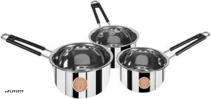 Supreme Stainless Steel Gas Stove and Induction Compatible Heat Proof Saucepan with Handle (1 L, 1.5 L, 2 L ) Set of 3 pcs Combo