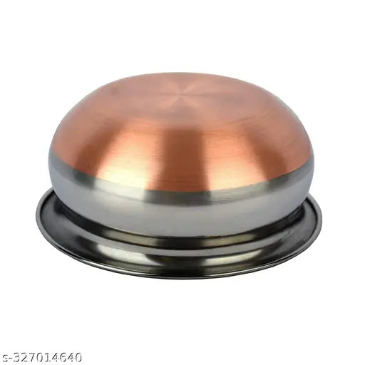 Stainless Steel Copper Base serving Set Handi Set of 5 Pieces with Lids/Serving Bowl Set/Cookware Set/Sauce Pot and handis (500ml, 800ml, 1000ml, 1200ml, 1500ml, 5 Pieces , Silver)Bhagona Set Tapeli Set ....