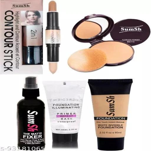 SumSh Fixer Spray, Primer, Foundation, Highlighter and Contour Stick Concealer, Compact Powder