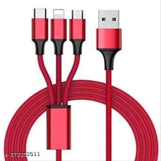 Dauble USB Mobile charger With 3 in 1 cable Micro type C Type and i phone cable And mobile charger double USB - Springkart 