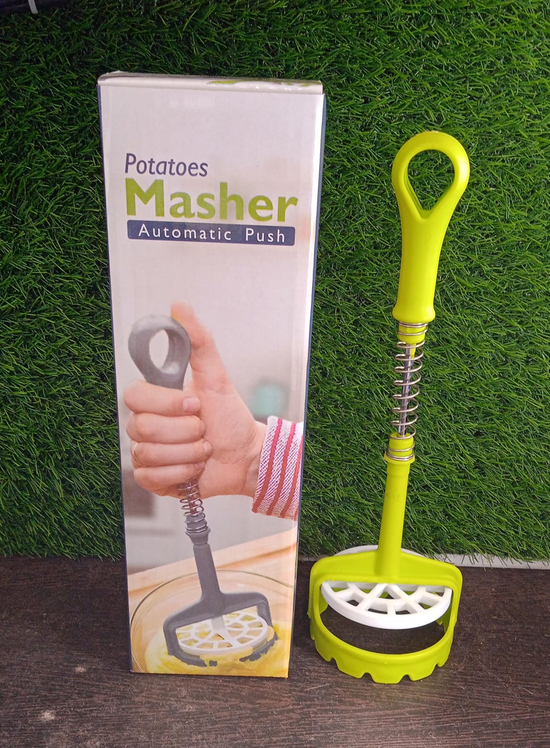 Multi Functional One-Handed Plastic Manual Mashed Potatoes Masher, Mash Sweet Potato Masher with Comfort Grip and Stainless-Steel Spring Design for Nonstick Pans (1 Pc) - Springkart 