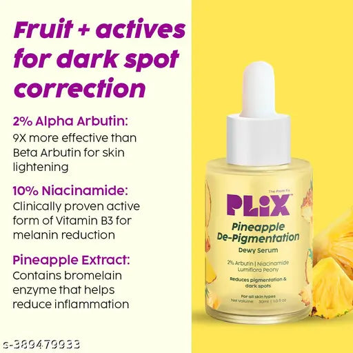 PLIX - THE PLANT FIX | Pineapple De-Pigmentation Regime with Pineapple Exfoliation Fruity Toner, Pineapple Juicy Face Wash/Cleanser, Pineapple Depigmentation Dewy Serum, & Smoothie Moisturizer