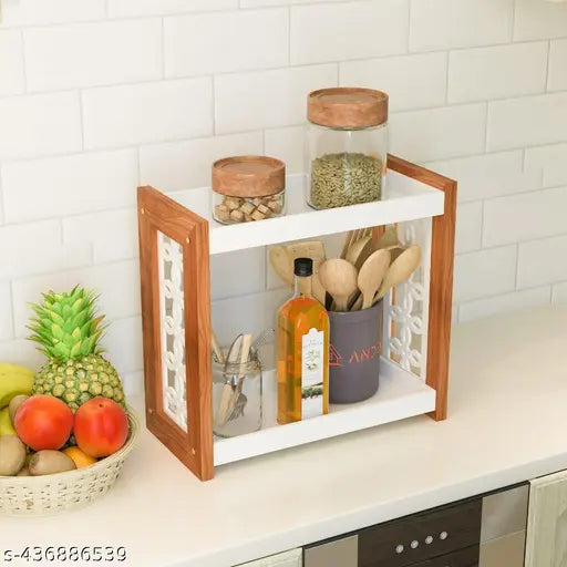 Wooden Foldable Multipurpose Kitchen Storage Rack for Spice Container/Bottles/Cups/Jars/Pots