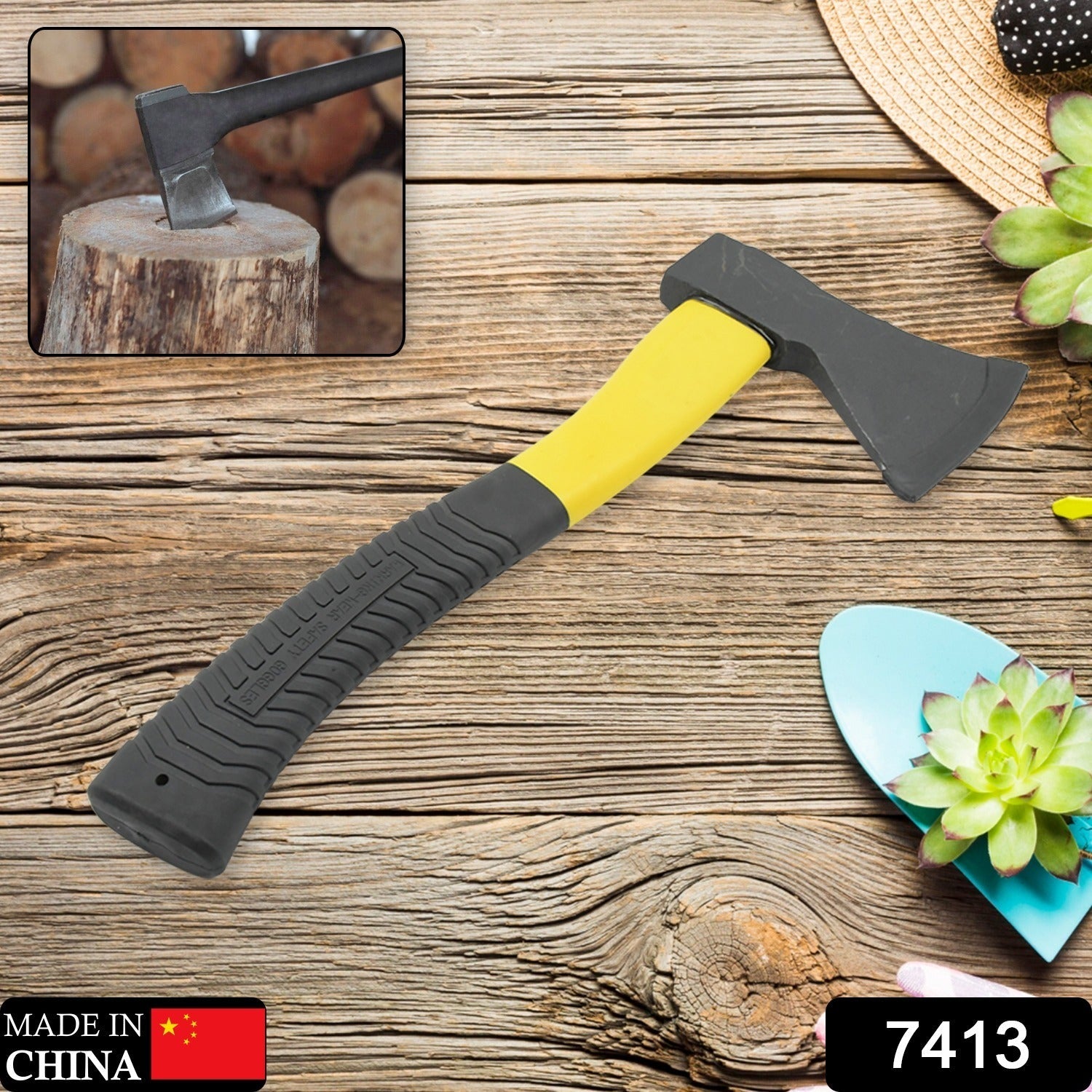 Gardening Tools Hatchet Axe Fiberglass Body Rubberized Handle Wood Cutting Axe, Camping Axe, Safety Axe, Pick Axe (972 Gm) - Springkart 