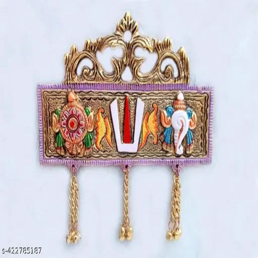 Tirupati Balaji Latkan For Door Metal Colourful Wall Hanging Shankh Chakra Namah Latkan Decorative Showpiece