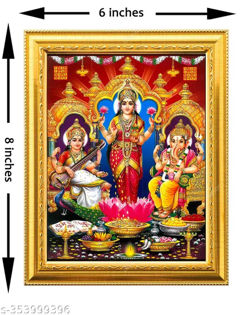 Lakshmi mata /Mahalaxmi /Ganesha ji Saraswati mata/ golden Photo Frame (6 inchesx8 inches)