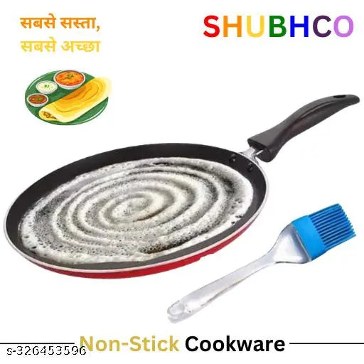 SHUBHCO Non-Stick Dosa Tawa with Bakelite Handle - 28cm, Red & Black | SHUBHCO Non-Stick Cookware | Ideal for Dosa, Pancakes, Roti, and More