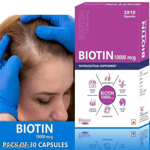 Biotin 10000 mcg , ( Pack Of 30 Capsule ) High Strength Supplement for Hair Growth, Skin & Nails Health