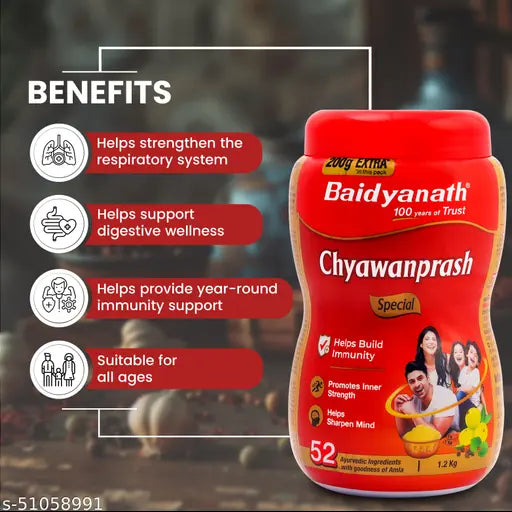 Baidyanath Chyawanprash Special - 1000 GM | Ayurvedic Immunity Booster | for Adults and Elders, Builds Energy, Strength and Stamina | 200 Gram Extra