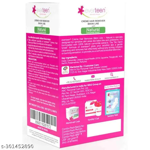 Everteen 50g+50g Natural Bikini Line Hair Remover Creme for Women – 1 Twin Pack - Springkart 