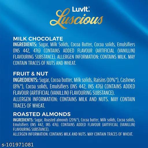 LuvIt Luscious Milk Chocolates Bar | Combo Pack of Milk, Fruit & Nut, Roasted Almond | Deliciously Smooth | Pack of 9 - 456g - Springkart 