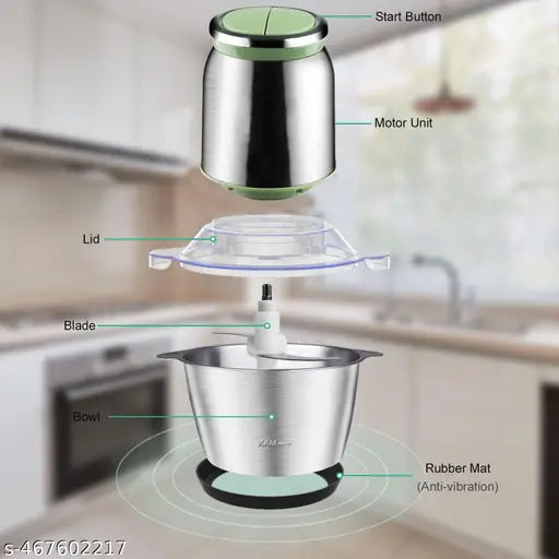 Stainless Steel Electric Meat Grinders With Bowl Heavy For Kitchen Food Chopper, Meat, Vegetables, Onion, Garlic Slicer Dicer, Fruit & Nuts Blender (2L, 220 Watts)