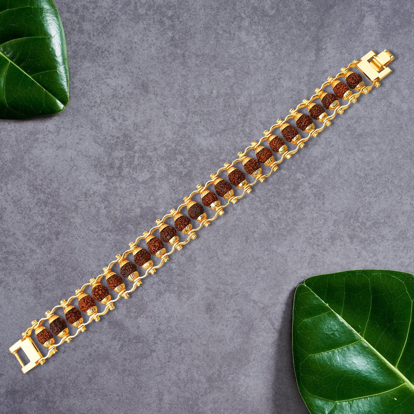 Rudraksha Rakhi For Brother Golden Modern Rudraksha Bracelet Rakhi (1 Pc) - Springkart 
